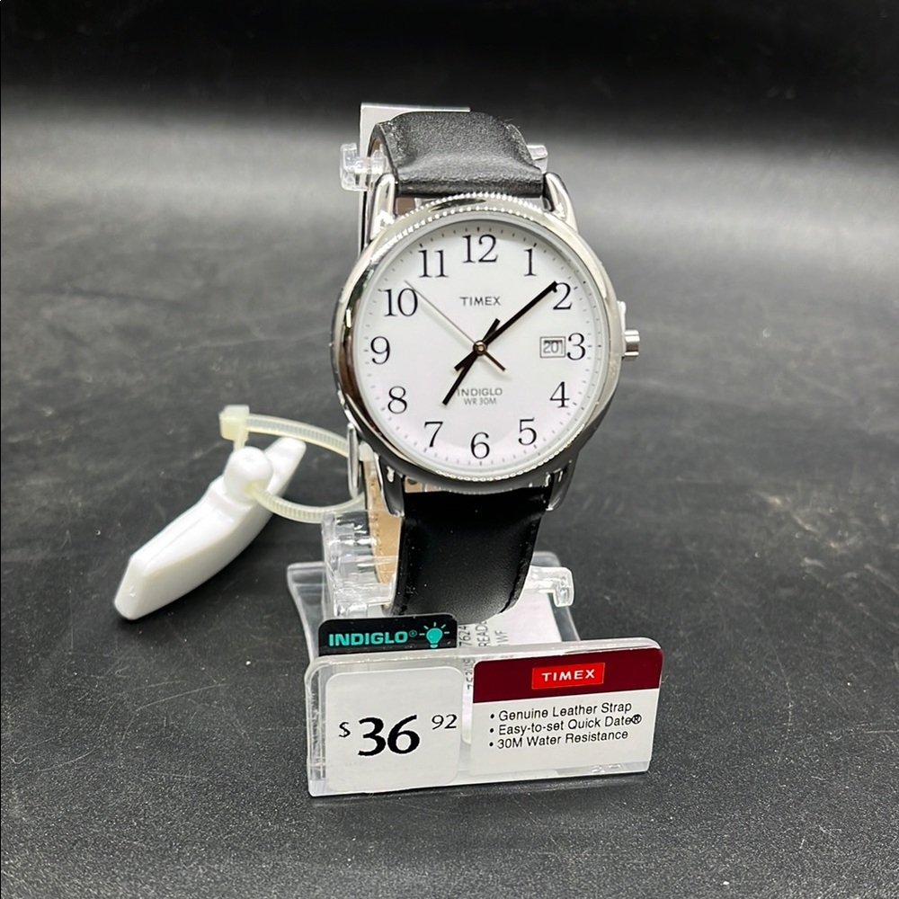 New Timex Classic White Dial Leather Strap Watch Black Strap 30m Water Resistant